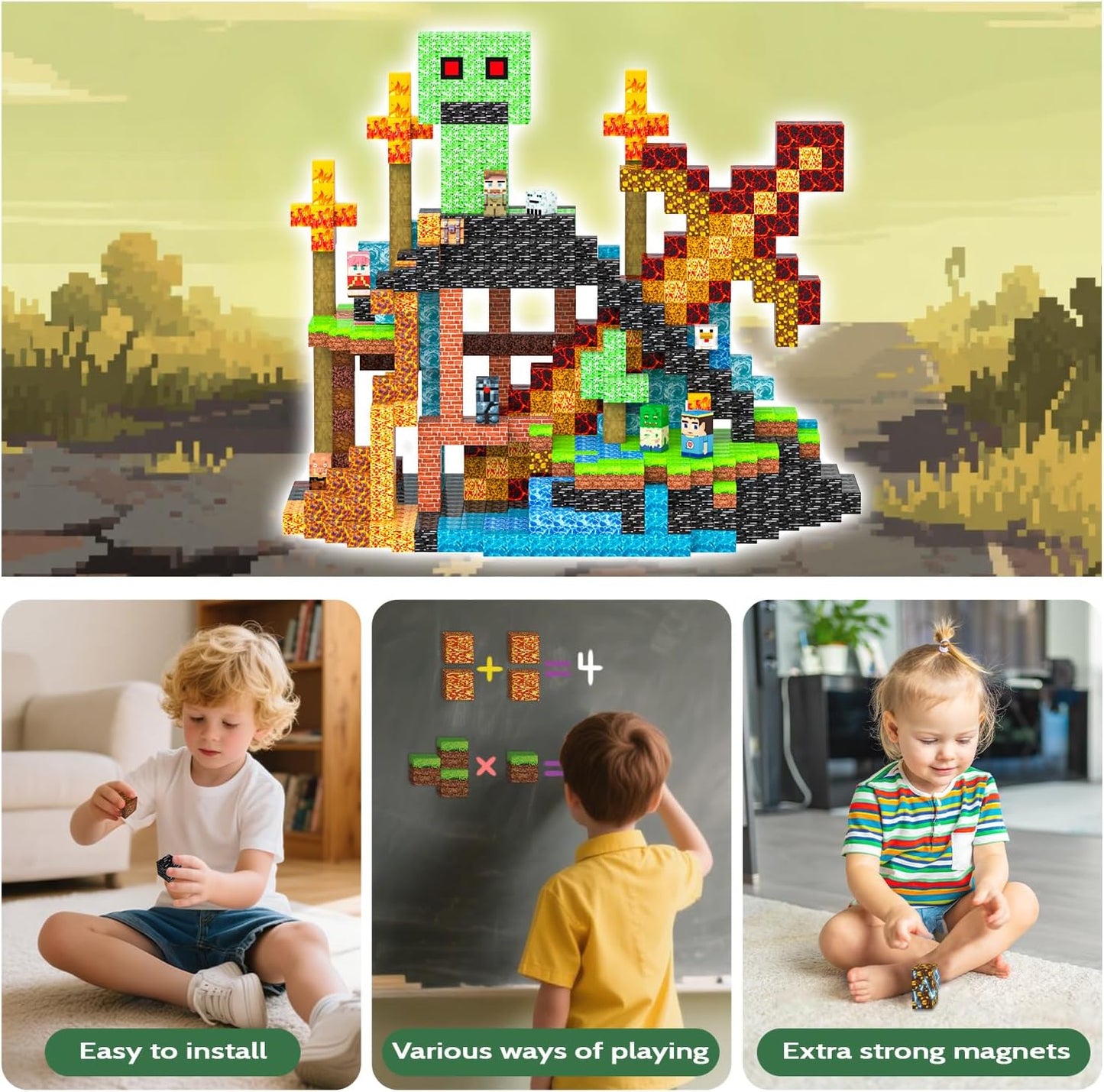 SSAWER Magnetic Blocks Toys for Kids, 100 PCS Building Blocks Cubes, Stacking Magnetic Tiles Toys for Kids Toddlers Boys Girls Ages 3 4 5 6 7 8-12 Birthday Gifts Party Supplies (Underworld)