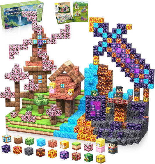 Magnetic Blocks, 100PCS Magnetic Tiles Building Blocks, Magnet Cubes STEM Sensory Game Toys Christmas Birthday Gifts for Kids Boys Girls Age 3+ (Forest Sword)