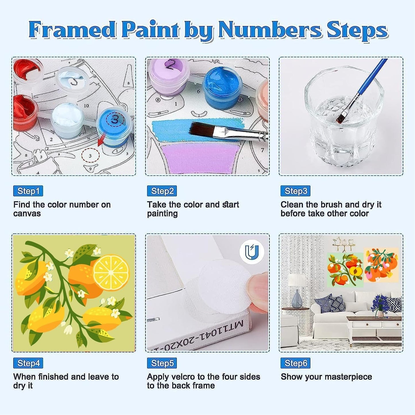 BEAYIOU 4 Pack Framed DIY Paint by Numbers Kit for Adults Beginners,Fruit Oil Painting Easy Paint by Number with Canvas,Acrylic Paint Kit Arts and Crafts for Adults for Decor 8x8inch
