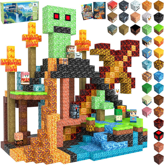 SSAWER Magnetic Blocks Toys for Kids, 100 PCS Building Blocks Cubes, Stacking Magnetic Tiles Toys for Kids Toddlers Boys Girls Ages 3 4 5 6 7 8-12 Birthday Gifts Party Supplies (Underworld)