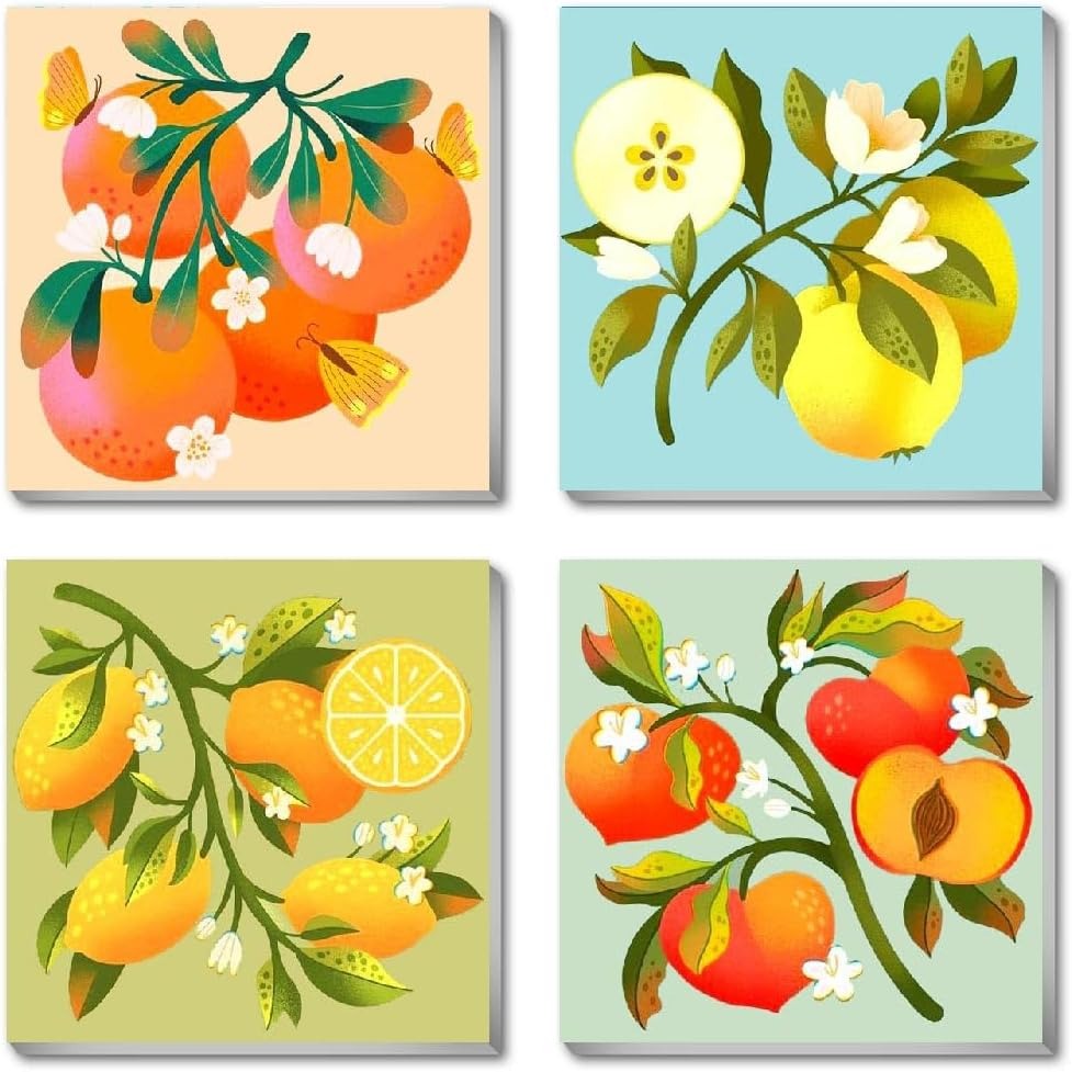 BEAYIOU 4 Pack Framed DIY Paint by Numbers Kit for Adults Beginners,Fruit Oil Painting Easy Paint by Number with Canvas,Acrylic Paint Kit Arts and Crafts for Adults for Decor 8x8inch