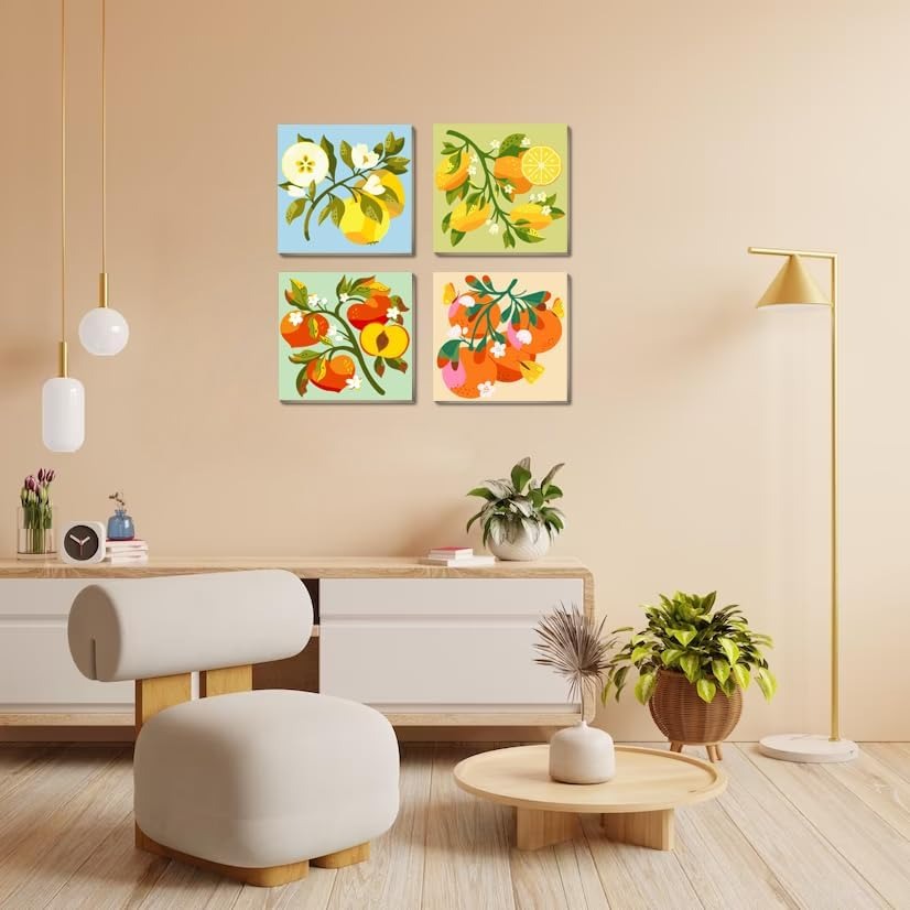 BEAYIOU 4 Pack Framed DIY Paint by Numbers Kit for Adults Beginners,Fruit Oil Painting Easy Paint by Number with Canvas,Acrylic Paint Kit Arts and Crafts for Adults for Decor 8x8inch